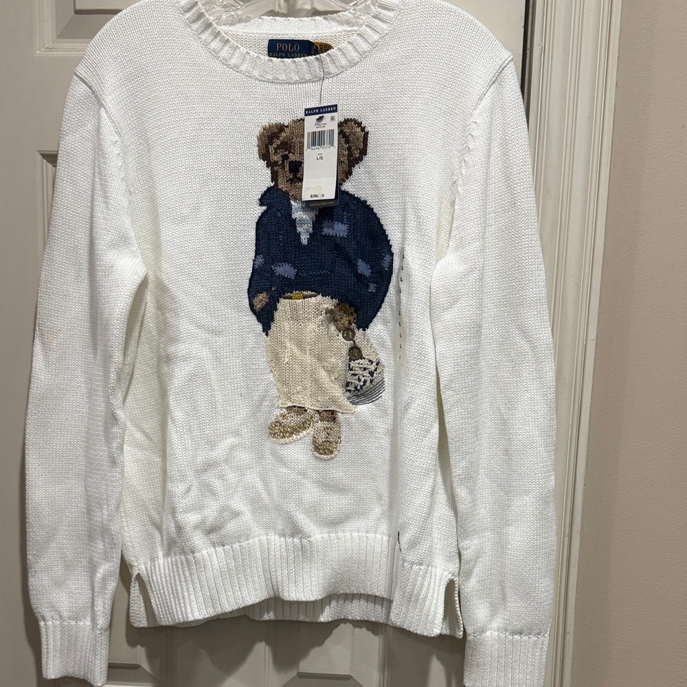 Polo by Ralph Lauren White Sweater with Bear Motif